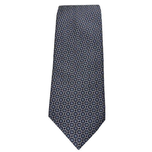 Brooks Brothers XL Navy & Silver Geometric Pattern 100% Silk Tie - Picture 1 of 7